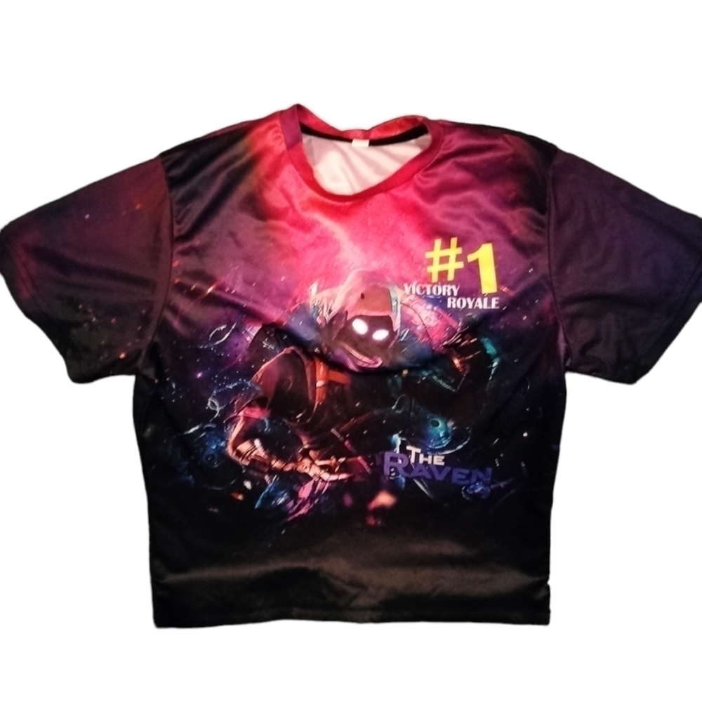 fortnite boys graphic t-Shirt purple black the raven 1 victory royale size large